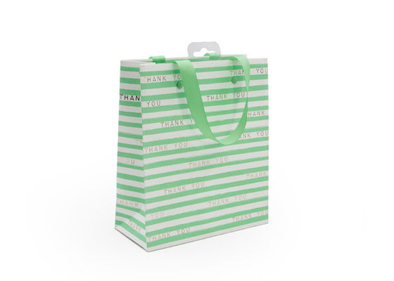 Good price Green Eco Friendly Striped Paper Bags With Handles Glossy Lamination online