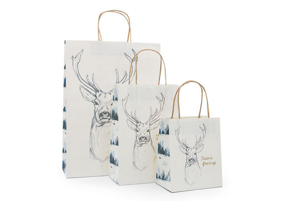 Good price Flat Bottom Fancy Christmas Wrapping Paper Bag Grossgrain Ribbon Handle online