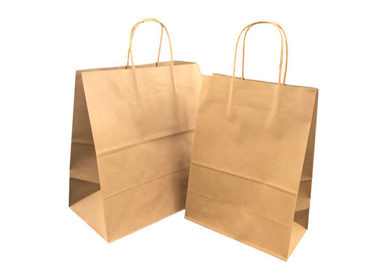 Good price Recycled Brown Kraft Paper Bags For Take Away Food With Handles Foil Stamping online