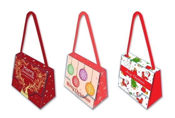 quality Decorative Unique Christmas Gift Bags 300 Gsm Herringbone Cotton Handle factory