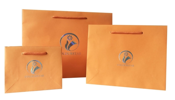 Good price Orange Personalised Paper Bags / Custom Printed Paper Bags Black Handle online