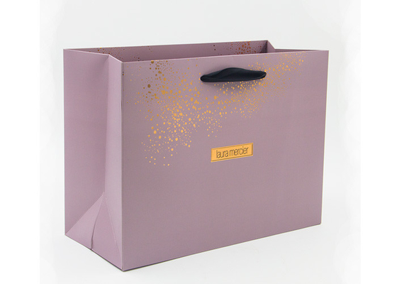 quality Personalised gold hot stamping boutique paper bags with black ribbon handles factory