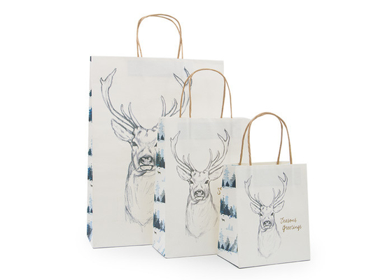 Good price Flat Bottom Fancy Christmas Wrapping Paper Bag Grossgrain Ribbon Handle online