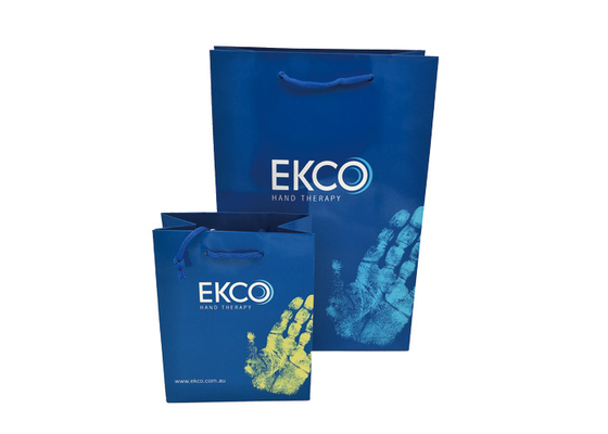 Good price personalised Custom print glossy blue shopping paper bags with PP handle online
