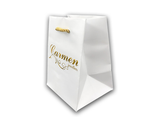 Good price matt paper material black handle paper bags with gold logo foil and  embossed online