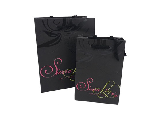 Good price High - End Recycled Present Paper Bag / Large Black Gift Bags Spot UV Logo online